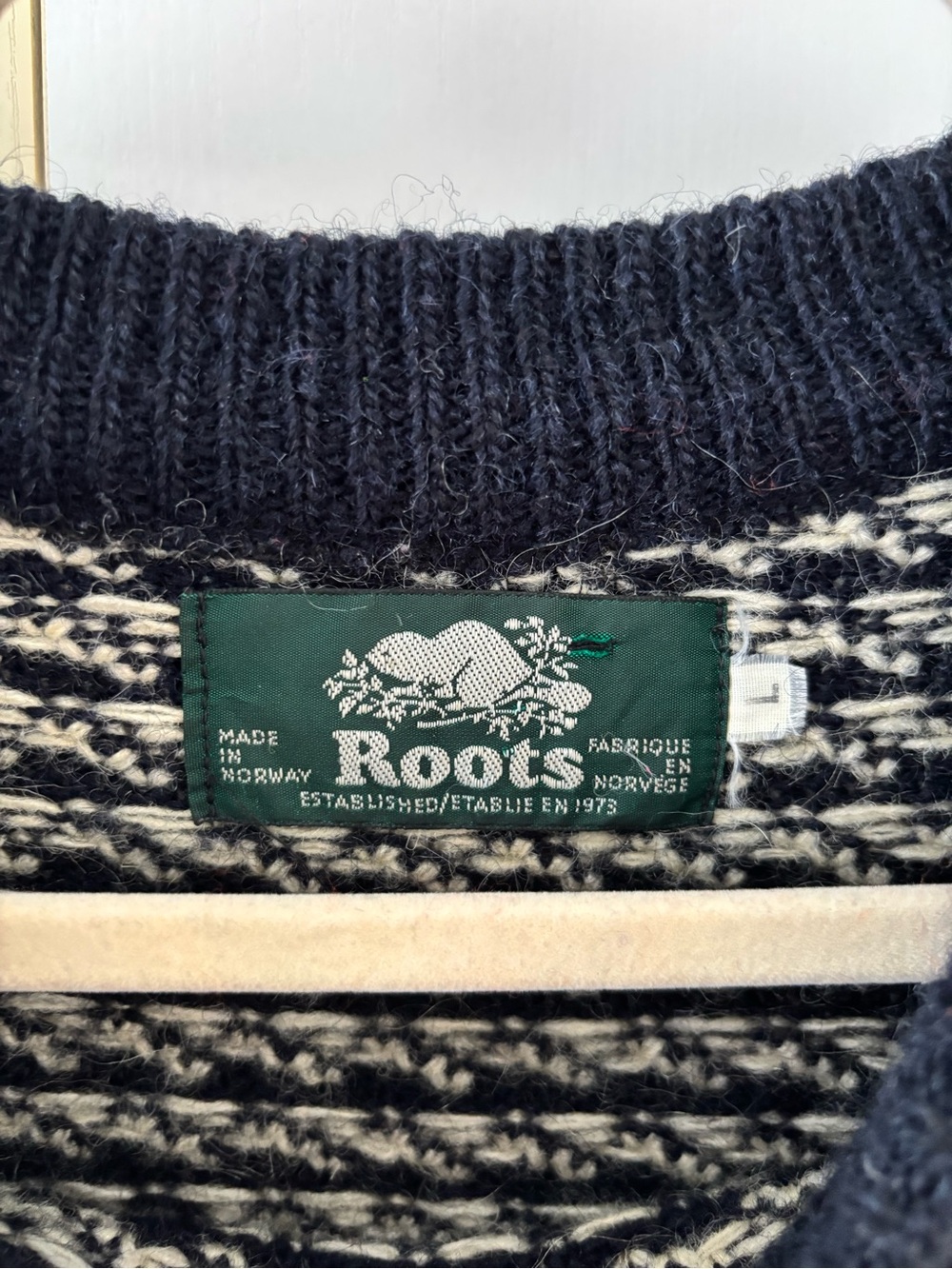 Roots Wool Blend Birdseye Knit Sweater Made in Norway Men L Chunky Heavy Layer - Picture 4 of 10